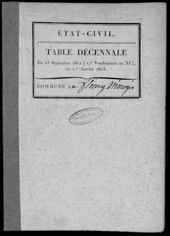 FLEURY-MEROGIS.- Tables décennales (1802-1902). 