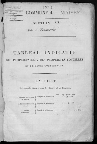 MAISSE. - Tableau indicatif : sections O à Y [cadastre rénové en 1955]. 