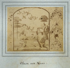 MARCOUSSIS.- La chasse aux hérons, 1876, N et B. Dim. 12,5 x 15,5 cm. [reproduction d'une enluminure]. 