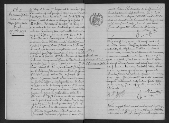 BIEVRES.- Naissances, mariages, décès : registre d'état civil (1916-1917). 