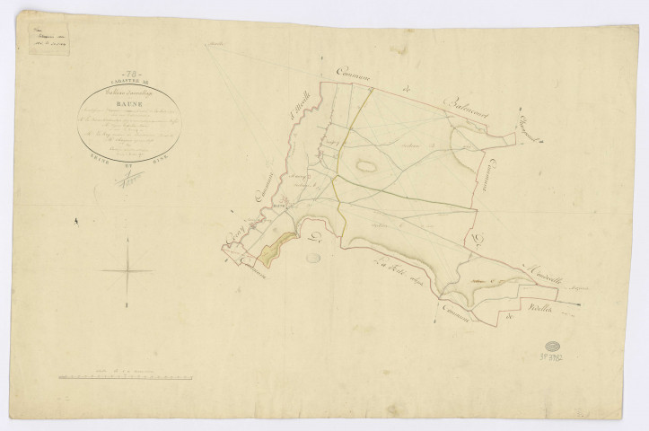 BAULNE. - Plan d'assemblage, ech. 1/10000, coul., aquarelle, papier, 62x95 (1817). 