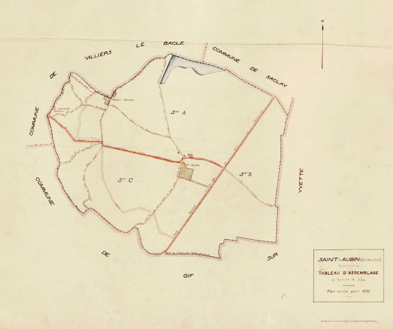 SAINT-AUBIN. - Plan révisé pour 1933 : plans du tableau d'assemblage, des sections A dite du Mesnil-Blondel, B dite de la mare au vivier et C dite du village ; plan révisé pour 1933, à jour pour 1968 (2ème édition) : plan de la section C dite du village ; plan révisé pour 1933, à jour pour 1975 (2ème, 3ème édition) : plans du tableau d'assemblage, des sections A dite du Mesnil-Blondel, B dite de la Mare au Vivier et C dite du village ; plan révisé pour 1933, à jour pour 1983 (4ème édition) : plan de la section C dite du village ; plan révisé pour 1933, à jour pour 1984 : plan de la section A. [11 plans].