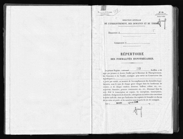 Conservation des hypothèques de CORBEIL. - Répertoire des formalités hypothécaires, volume n° 597 : A-Z (registre ouvert en 1935). 