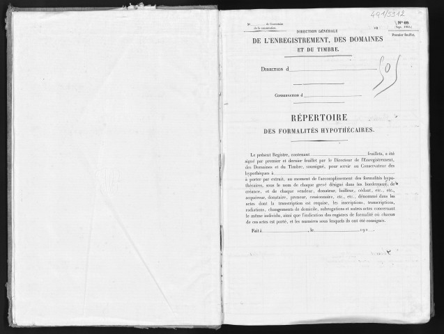 Conservation des hypothèques de CORBEIL. - Répertoire des formalités hypothécaires, volume n° 505 : A-Z (registre ouvert vers 1920). 