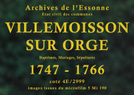 VILLEMOISSON-SUR-ORGE. Paroisse Saint-Laurent : Baptêmes, mariages, sépultures : registre paroissial (1747-1766). 