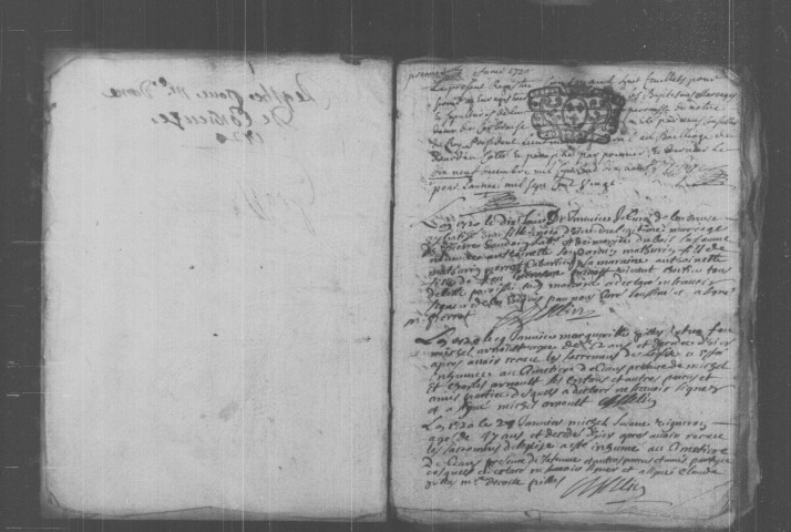 CORBREUSE. Paroisse Notre-Dame : Baptêmes, mariages, sépultures : registre paroissial (1720-1743). [Nota bene : 3 cahiers insérés (1723-1725)]. 