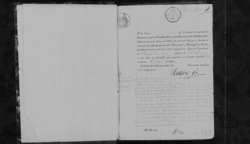 ANGERVILLIERS. Naissances, mariages, décès : registre d'état civil (1824-1842). 