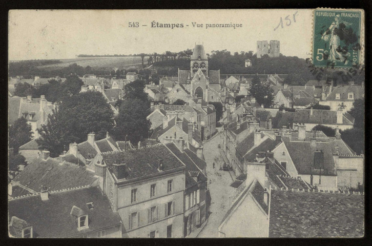 ETAMPES. - Vue panoramique. 1911, 1 timbre à 5 centimes. 
