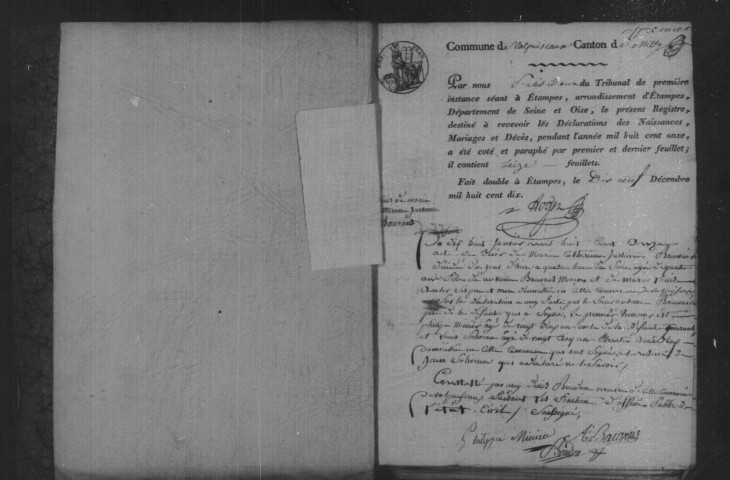 VALPUISEAUX. Naissances, mariages, décès : registre d'état civil (1811-1828). 