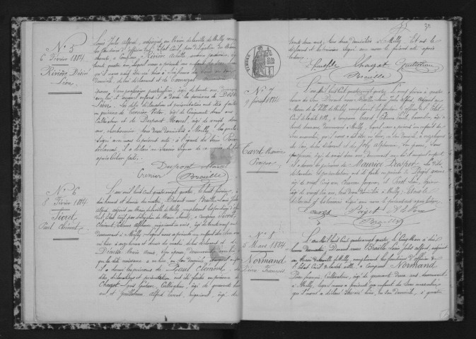 MILLY-LA-FORET. Naissances : registre d'état civil (1884-1890). 