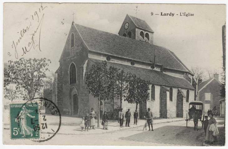 LARDY. - L'église (1912), 2 mots, 5 c, ad. 
