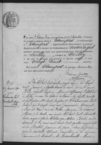 MILLY-LA-FORET.- Mariages : registre d'état civil (1891-1905). 
