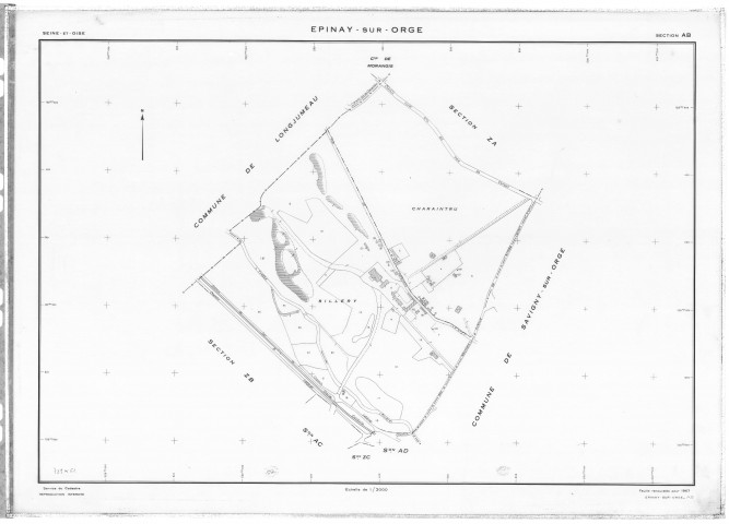 EPINAY-SUR-ORGE.- Cadastre révisé pour 1957 : plan du tableau d'assemblage, plans de la section AB, section ZB, [3 plans]. 