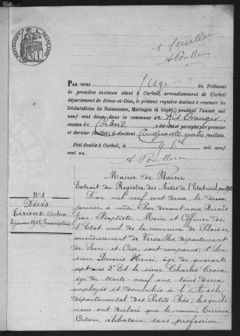 RIS-ORANGIS.- Naissances, mariages, décès : registre d'état civil (1902). 
