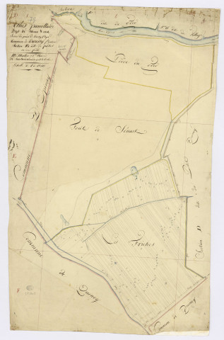 BOUSSY-SAINT-ANTOINE. - Section E - Friches (les), ech. 1/1250, coul., aquarelle, papier, 97x59 (1810). 