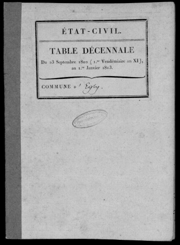 EGLY. Tables décennales (1802-1902). 