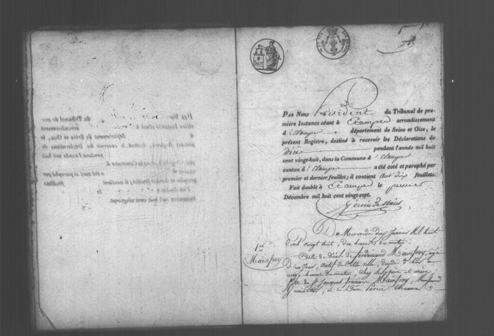 ETAMPES. Décès : registre d'état civil (1828). 