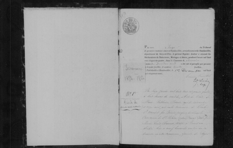 SERMAISE. Naissances, mariages, décès : registre d'état civil (1854-1860). 