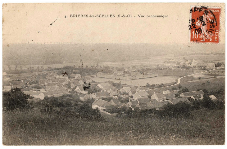 BRIERES-LES-SCELLES. - Vue panoramique, Buteau, 1909, 6 lignes, 10 c, ad. 