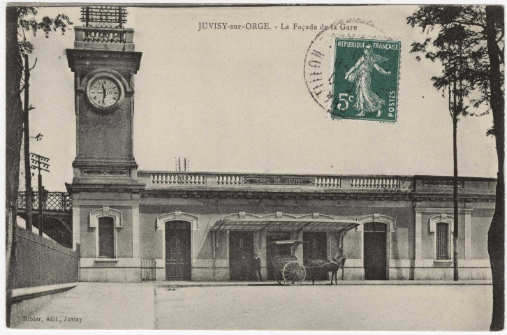 JUVISY-SUR-ORGE. - La façade de la gare. Ribier, 1 mot, 5 c, ad. cl. 17A24d. 