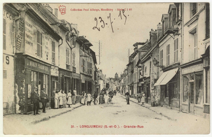 LONGJUMEAU. - Grande-Rue. P. Allorge, (1915), 20 lignes. 