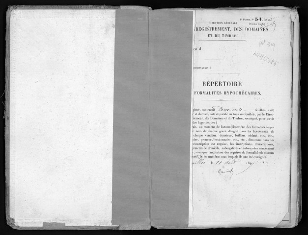 Conservation des hypothèques de CORBEIL. - Répertoire des formalités hypothécaires, volume n° 319 : A-Z (registre ouvert en 1897). 