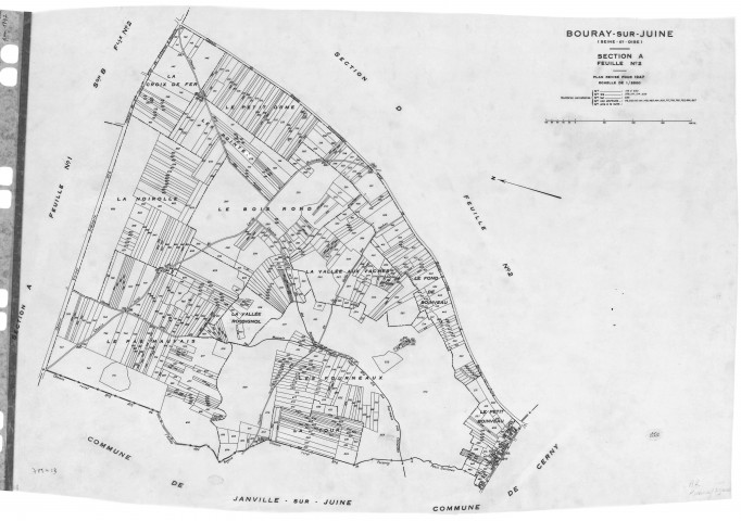 BOURAY-SUR-JUINE .- Cadastre révisé pour 1947 : plan du tableau d'assemblage , plans de la section A 1ère feuille, idem 2ème feuille, section C 2ème feuille, section D 1ère feuille, idem 2ème feuille, [6 plans]. 