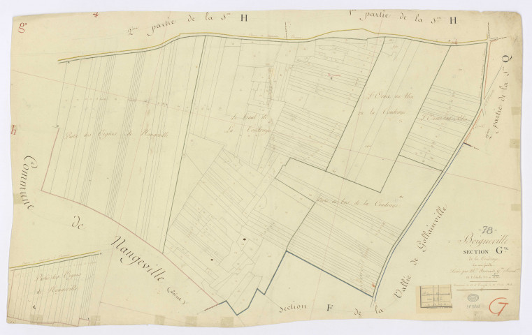 BOIGNEVILLE. - Section G - Coudraye (la), ech. 1/1250, coul., aquarelle, papier, 61x99 (1813). 