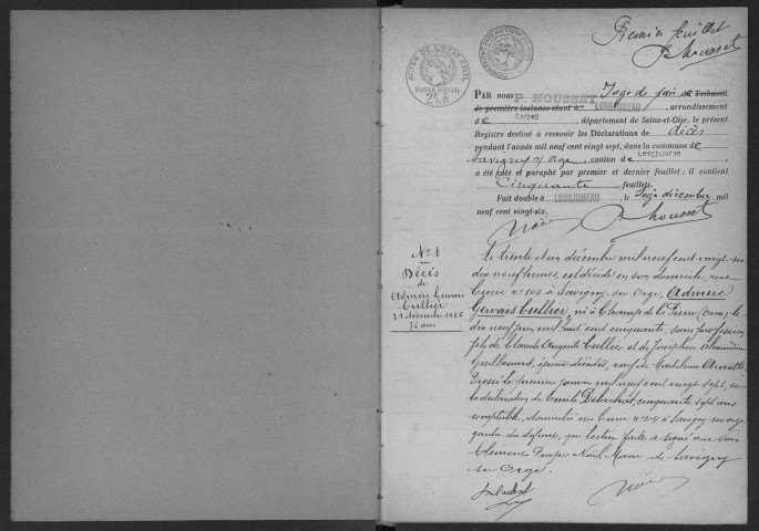 SAVIGNY-SUR-ORGE. - Décès : registre d'état civil.