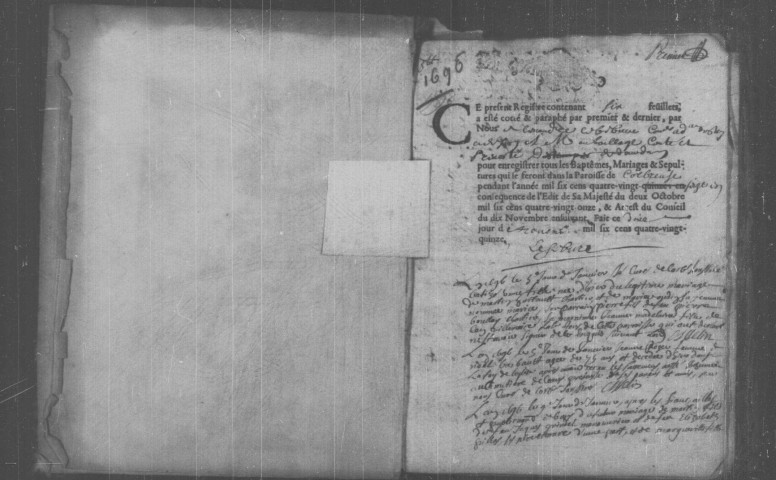 CORBREUSE. Paroisse Notre-Dame : Baptêmes, mariages, sépultures : registre paroissial (1696-1719). 