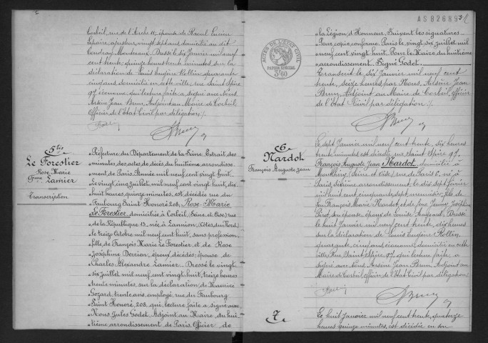 CORBEIL.- Décès : registre d'état civil. 