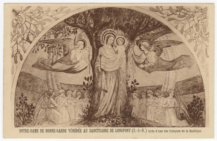 LONGPONT-SUR-ORGE. - Basilique. Fresque de Notre Dame de Bonne Garde, vénérée au sanctuaire de Longpont. Edition Vaudey, sépia. 