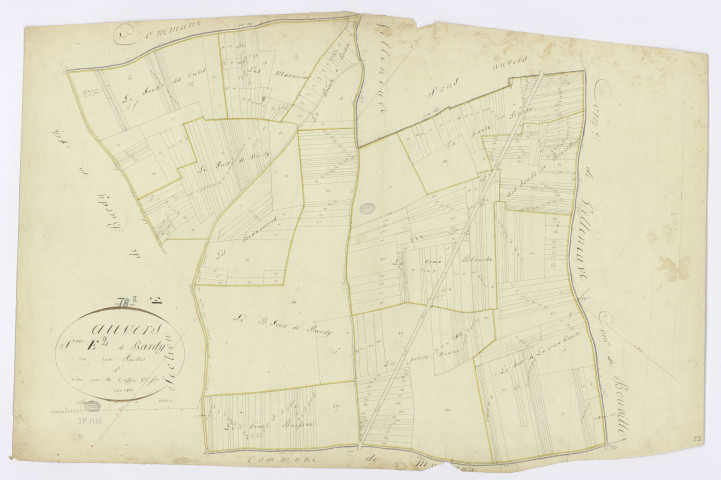 AUVERS-SAINT-GEORGES. -Section E - Bardy, 2, ech. 1/2500, coul., aquarelle, papier, 62x95 (sd). 