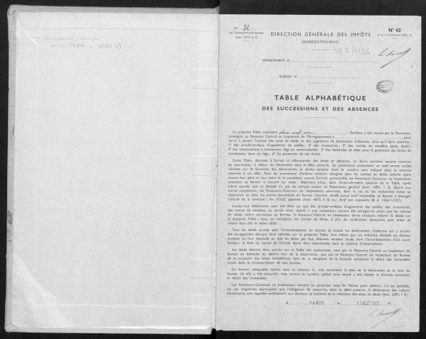 ETAMPES, bureau de l'enregistrement. - Table alphabétiques des successions et des absences, vol.32 (1/01/1963-1/07/1965). 