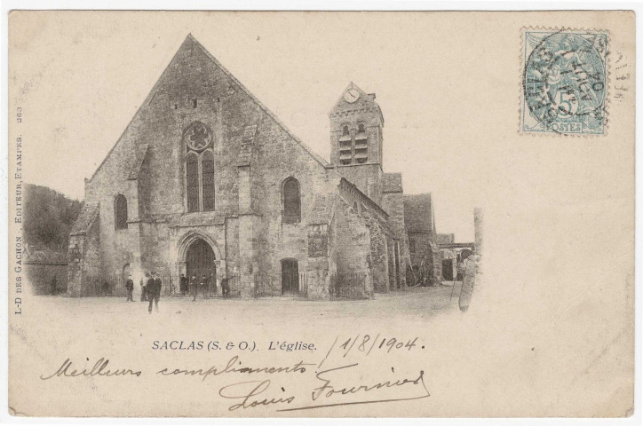 SACLAS. - L'église [Editeur L des Gachon, 1904, timbre à 5 centimes]. 