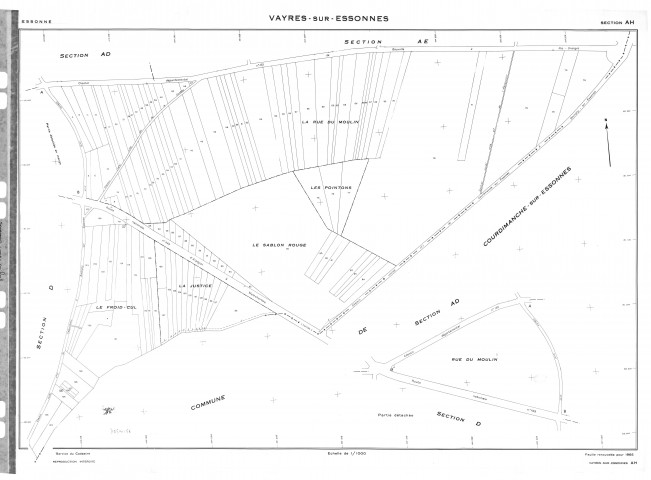 VAYRES-SUR-ESSONNE. - Cadastre révisé pour 1965 : plan du tableau d'assemblage, plans de la section AH, section AI, section AK, [4 plans]. 
