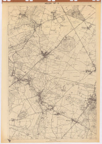 MELUN (Seine-et-Marne). - Plan de Melun et des environs, dressé par l'Institut géographique national, feuilles n° 1 et 5, [vers 1967]. Ech. 1/10 000. Papier. N et B. Dim. 105,5 x 75 cm. [2 plans]. 