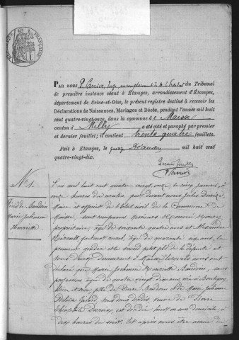 MAISSE.- Naissances, mariages, décès : registre d'état civil (1891-1898). 