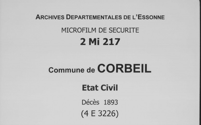 CORBEIL. Décès : registre d'état civil (1893). 