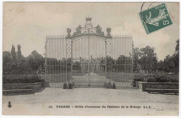 YERRES. - Grille d'honneur du château de la Grange [Editeur CLC, timbre à 5 centimes]. 