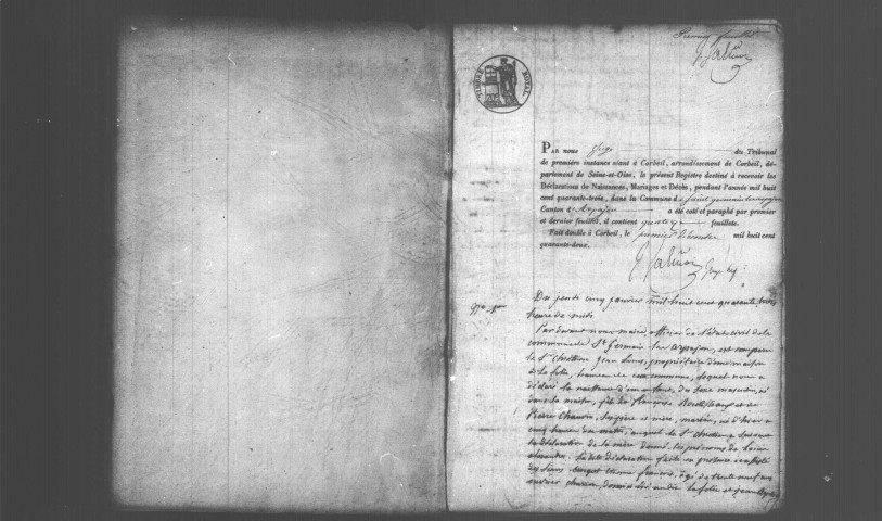 SAINT-GERMAIN-LES-ARPAJON. Naissances, mariages, décès : registre d'état civil (1843-1857). 