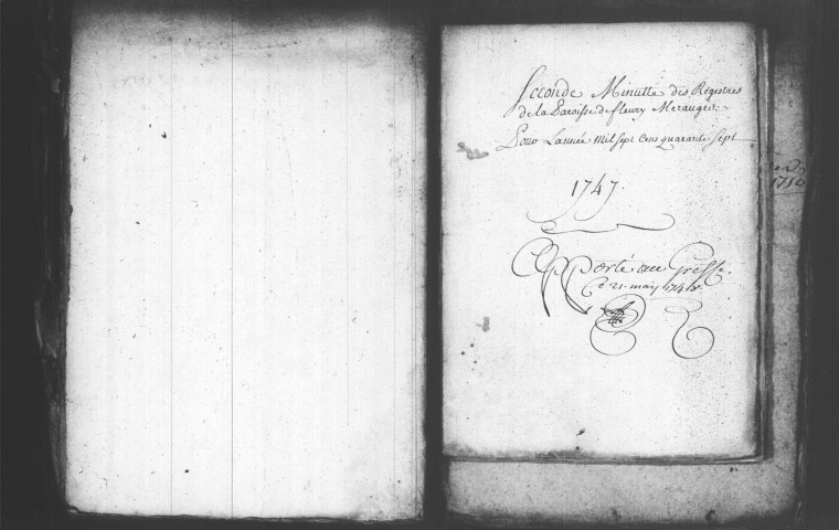 FLEURY-MEROGIS. (Plessis-le-Comte). Paroisse Saint-Rédempteur : Baptêmes, mariages, sépultures : registre paroissial (1747-1757). 