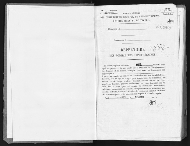 Conservation des hypothèques de CORBEIL. - Répertoire des formalités hypothécaires, volume n° 552 : A-Z (registre ouvert en 1930). 