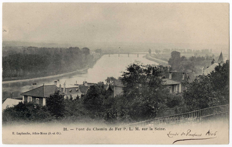 ATHIS-MONS. - Pont du chemin de fer PLM sur la Seine, Laplanche, 1906, 3 mots. 