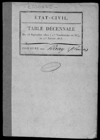 SAINT-PIERRE-DU-PERRAY. Tables décennales (1802-1902). 