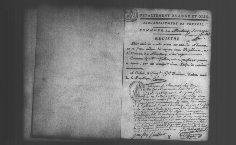 MORSANG-SUR-ORGE. Naissances, mariages, décès : registre d'état civil (an XI-1813). 