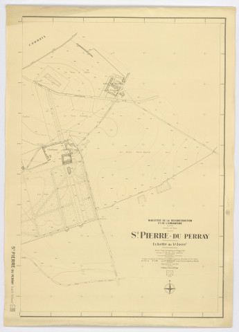 Plan topographique régulier de SAINT-PIERRE-DU-PERRAY dressé et dessiné en 1950 par M. LEROY, ingénieur-géomètre, vérifié par M. GRANVAUD, inspecteur en chef du cadastre, feuille 2, Ministère de la Reconstruction et de l'Urbanisme, 1951. Ech. 1/2.000. N et B. Dim. 0,75 x 1,05. 