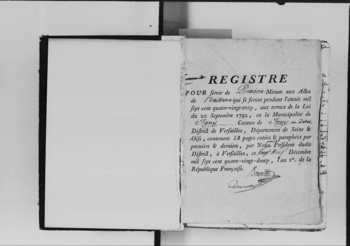 IGNY. Naissances, mariages, décès : registre d'état civil (1793-1811). [mariages (an VII et les six premiers mois de l'an VIII), voir JOUY-EN-JOSSAS, dans les YVELINES]. 