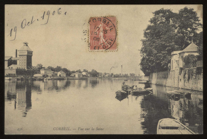 CORBEIL-ESSONNES. - Vue sur la Seine. Editeur MD, 1906, 1 timbre à 10 cemtimes. 