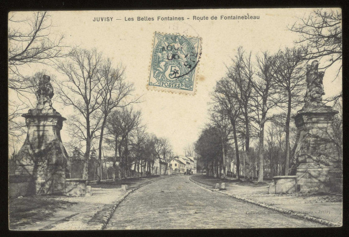JUVISY-SUR-ORGE. - Les belles fontaines. Route de Fontainebleau. Collection Duhamel, 1906, 1 timbre à 5 centimes. 